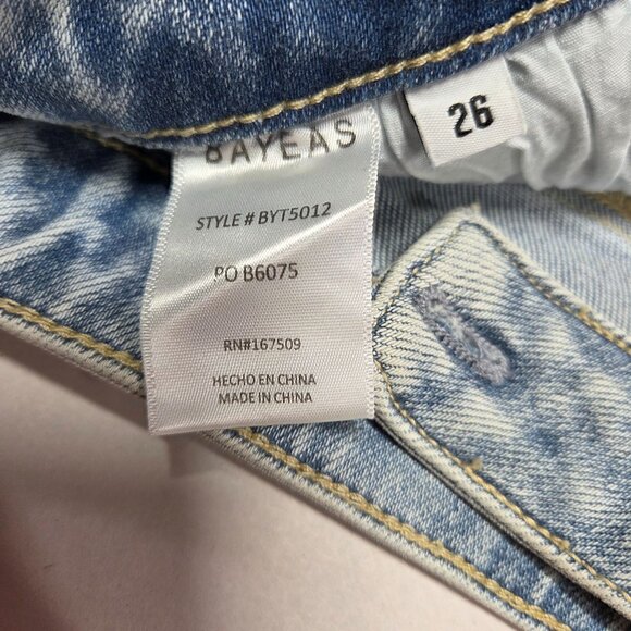 Bayeas Womens Size 26 Off Set Waist Light Wash Distressed Jeans Straight Leg NWT - Picture 14 of 16